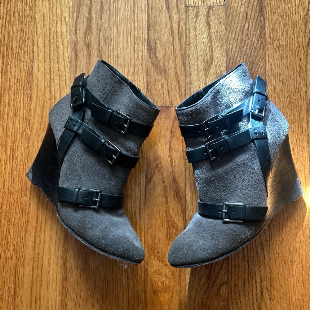 Rebecca Minkoff Black and Gray Wedge Boots